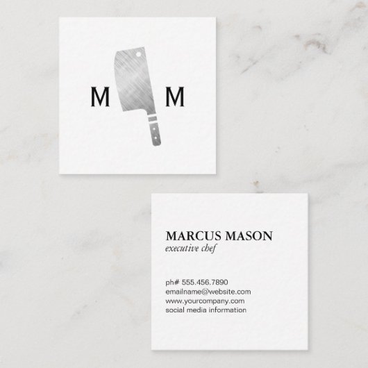 金属の肉切り包丁モノグラム スクエア名刺 (正面/裏面)