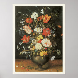 金属の花瓶に生けたバロック様式の静物画の花 ポスター