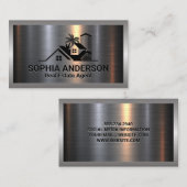 金属アルミニウムシルバーブラシ |エステート実在ロゴ 名刺 (正面/裏面)