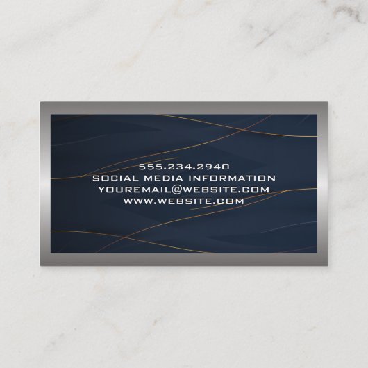 金属アルミニウムシルバーブラシ | ダークブルー 名刺 (裏面)