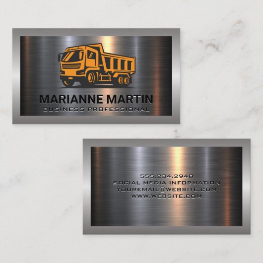 金属アルミニウムシルバーブラシ |トラックをダンプ 名刺 (正面/裏面)
