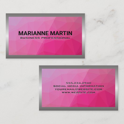 金属アルミニウムシルバーブラシ | マゼンタ幾何学模様 名刺 (正面/裏面)