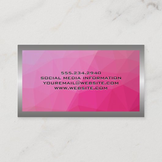 金属アルミニウムシルバーブラシ | マゼンタ幾何学模様 名刺 (裏面)