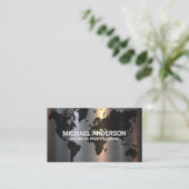 金属アルミニウムシルバーブラシ |世界地図 名刺 (スタンド正面)