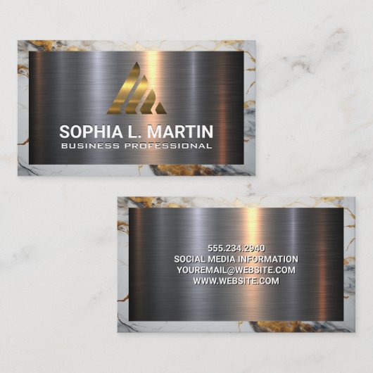 金属アルミニウムシルバーブラシ |大理石金ゴールド 名刺 (正面/裏面)