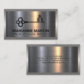 金属アルミニウムシルバーブラシ |建物鍵ロゴ 名刺 (正面/裏面)