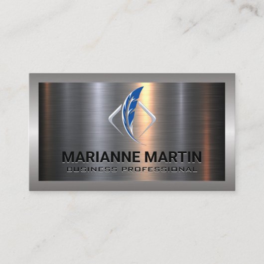 金属アルミニウムシルバーブラシ | 羽状ロゴ 名刺 (正面)