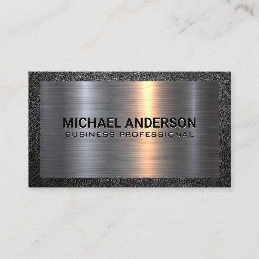 金属アルミニウムシルバーブラシ | 革縁ど 名刺 (正面)