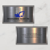 金属アルミニウムシルバーブラシ | Bull Dozerロゴ 名刺 (正面/裏面)