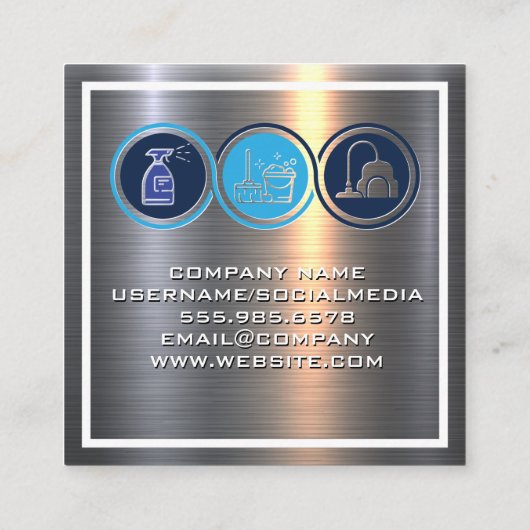 金属アルミニウムブラシ | クリーニングサービスアイコン スクエア名刺 (裏面)