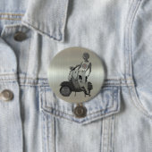 金属アルミニウム効果のスクーターの女の子 缶バッジ (インサイチュ)