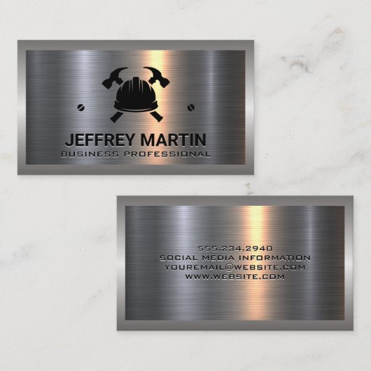 金属アルミニウム銀 | 懸命ハットとハンマー 名刺 (正面/裏面)