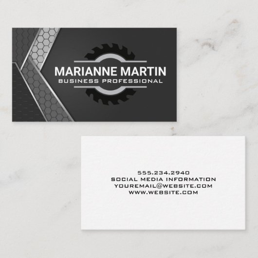 金属アルミニウム銀 | 鋸工業幾何学模様 名刺 (正面/裏面)