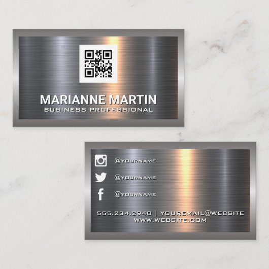 金属アルミニウム | qrコード | ソーシャルメディアのアイコン 名刺 (正面/裏面)