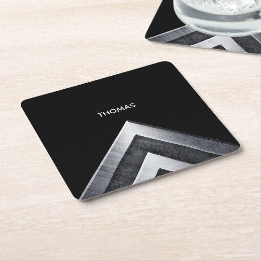 金属エレガントパターモノグラムのン スクエアペーパーコースター (アングル)