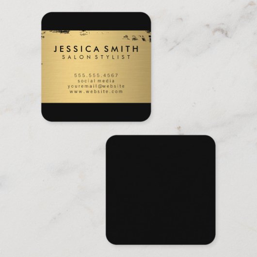 金属エレガントフェイク金ゴールドブラシ スクエア名刺 (正面/裏面)