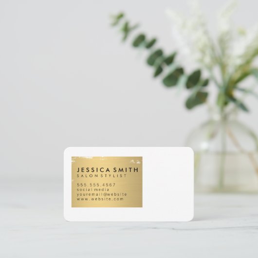 金属エレガントフェイク金ゴールドブラシ 名刺 (スタンド正面)