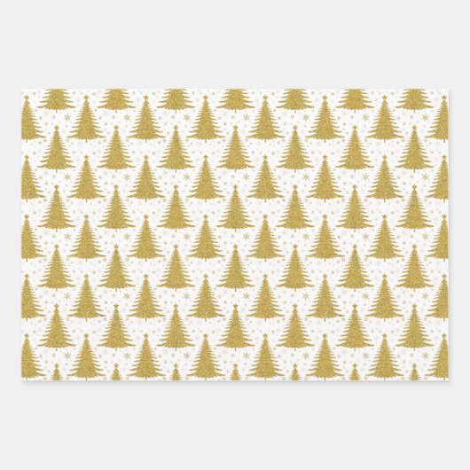 金属エレガント金ゴールドクリスマスツリーパターン ラッピングペーパーシート (正面)