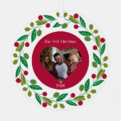 金属オーナメント – 当社の初めてのクリスマス – 写真/日付 メタルオーナメント (正面)