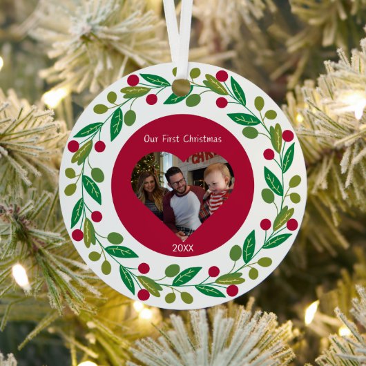 金属オーナメント – 当社の初めてのクリスマス – 写真/日付 メタルオーナメント (インサイチュ)
