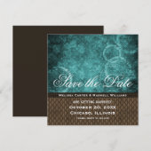 金属ギア保存日付招待状、ティール（緑がかった色） 招待状 (正面/裏面)