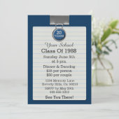 金属クリップのメモ用紙 青いクラス再会 招待状 (スタンド正面)