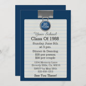 金属クリップのメモ用紙 青いクラス再会 招待状 (正面/裏面)