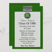 金属クリップNotepaperの緑の同窓会 招待状 (正面/裏面)