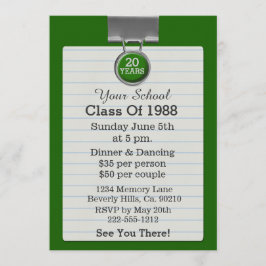 金属クリップNotepaperの緑の同窓会 招待状