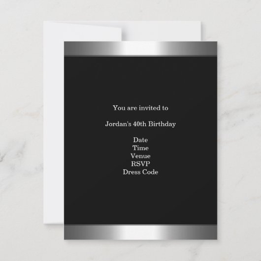 金属クロム白黒スタイル銀40位フローラ 招待状 (裏面)