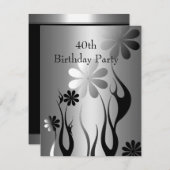 金属クロム白黒スタイル銀40位フローラ 招待状 (正面/裏面)