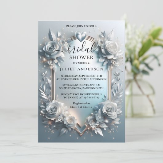 金属グラムシャイニーハイエンドシルバーブライダルシャワー 招待状 (スタンド正面)