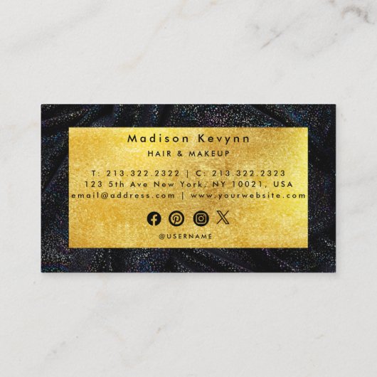 金属グリッターブラッククロスとフェイク金ゴールド 名刺 (裏面)