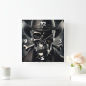 金属スカルカウボーイウォールクロック スクエア壁時計 (ホーム)