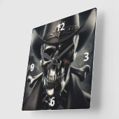 金属スカルカウボーイウォールクロック スクエア壁時計 (傾斜)