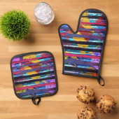 金属ストライプ粒子 鍋つかみ&鍋敷きセット (トップダウン)