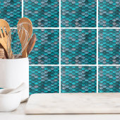 金属ターコイズティール(緑がかった色)マーメイドパタはかりで測ーン タイル