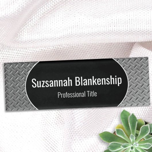 金属ダイヤフェイクモンドプレートブラックセンター名タグ 名札