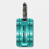 金属ティール(緑がかった色)グリーンストライプスフェイクレス鋼 ラゲッジタグ (裏面縦)
