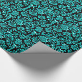 金属ティール（緑がかった色）グリーン及びブラックフローラダンパー ラッピングペーパー (角)