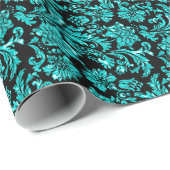 金属ティール（緑がかった色）グリーン及びブラックフローラダンパー ラッピングペーパー (ロールコーナー)