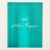 金属ティール(緑がかった色)ターコイズ署名スクリプト プランナー手帳 (正面)