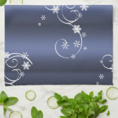 金属ティール（緑がかった色）、白い渦巻きクリスマス キッチンタオル (折り畳み)