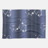 金属ティール（緑がかった色）、白い渦巻きクリスマス キッチンタオル (横)