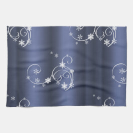 金属ティール（緑がかった色）、白い渦巻きクリスマス キッチンタオル