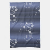 金属ティール（緑がかった色）、白い渦巻きクリスマス キッチンタオル (縦)