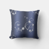 金属ティール(緑がかった色)、白い渦巻きクリスマス クッション (正面)