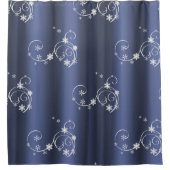 金属ティール(緑がかった色)、白い渦巻きクリスマス シャワーカーテン (正面)