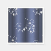 金属ティール（緑がかった色）、白い渦巻きクリスマス スタンダードカクテルナプキン (正面)