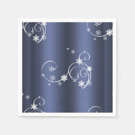 金属ティール（緑がかった色）、白い渦巻きクリスマス スタンダードカクテルナプキン